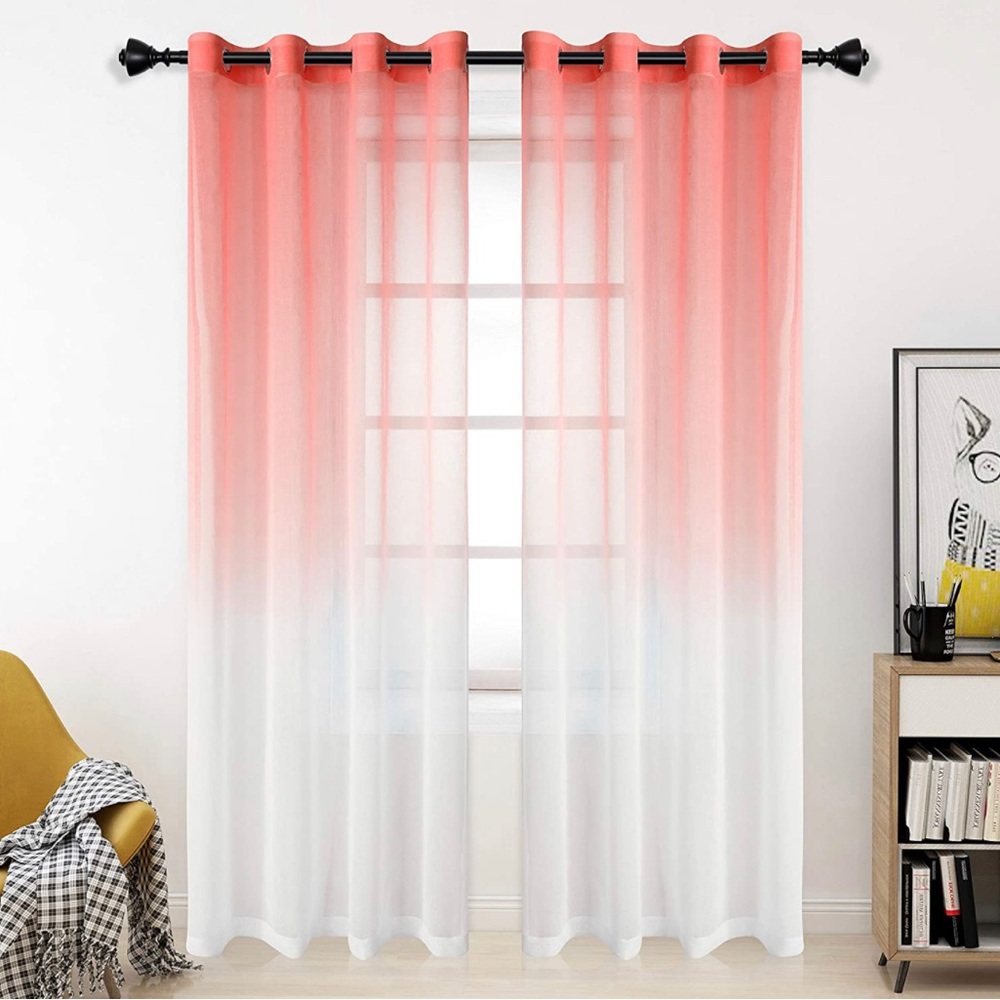 Bermino Faux Linen Two Colors Voile Grommet Semi Sheer Curtains 54X108 inch